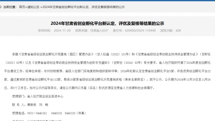 喜訊！蘭州新區(qū)專精特新化工產(chǎn)業(yè)創(chuàng)業(yè)孵化平臺被認(rèn)定為省級優(yōu)秀創(chuàng)業(yè)孵化平臺